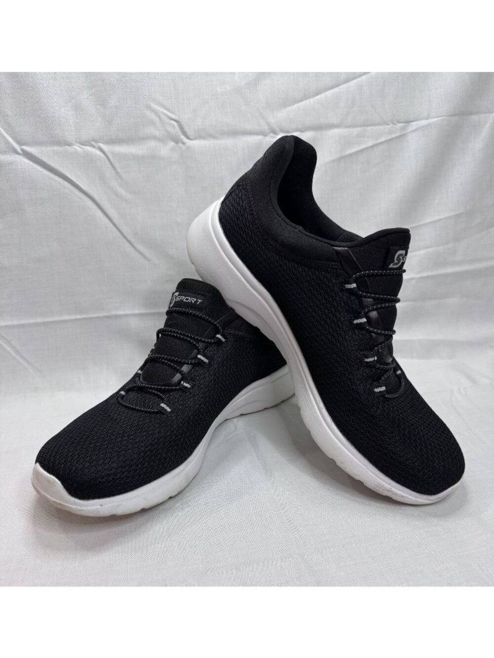 S Sport by Skechers Black Memory Foam Sneakers 7.5 Slip On No Tie Shoes